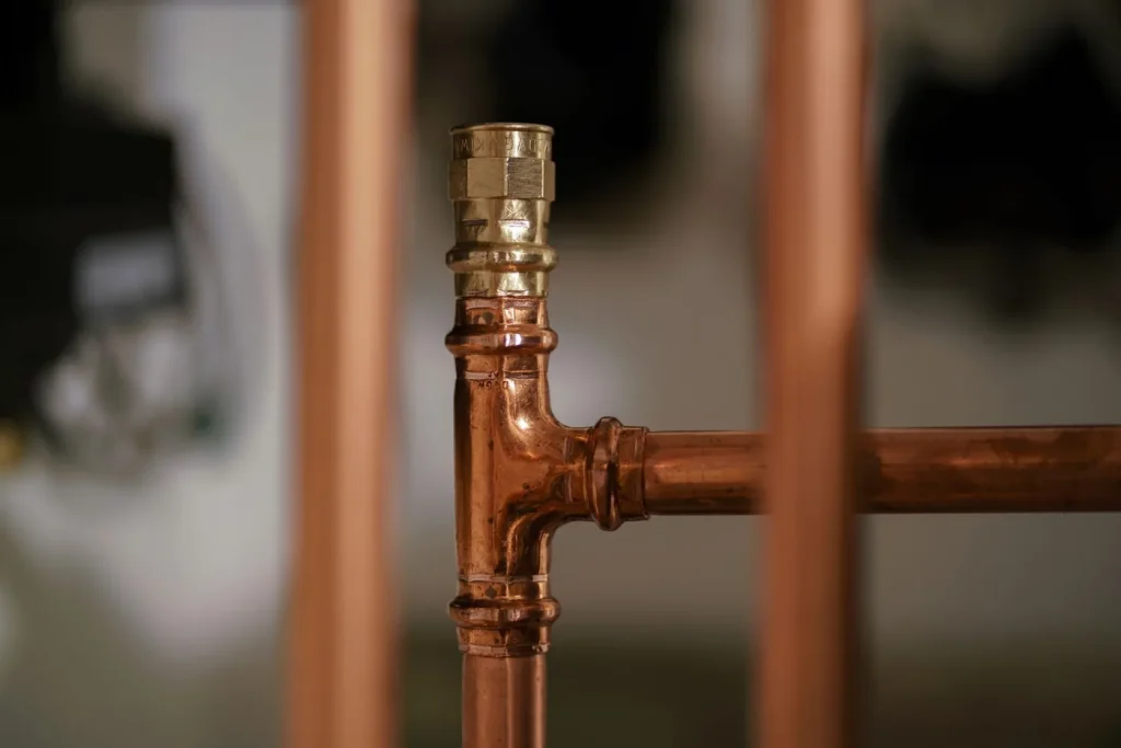 Copper and gas piping run for a heating system installation in a Seattle area home.
